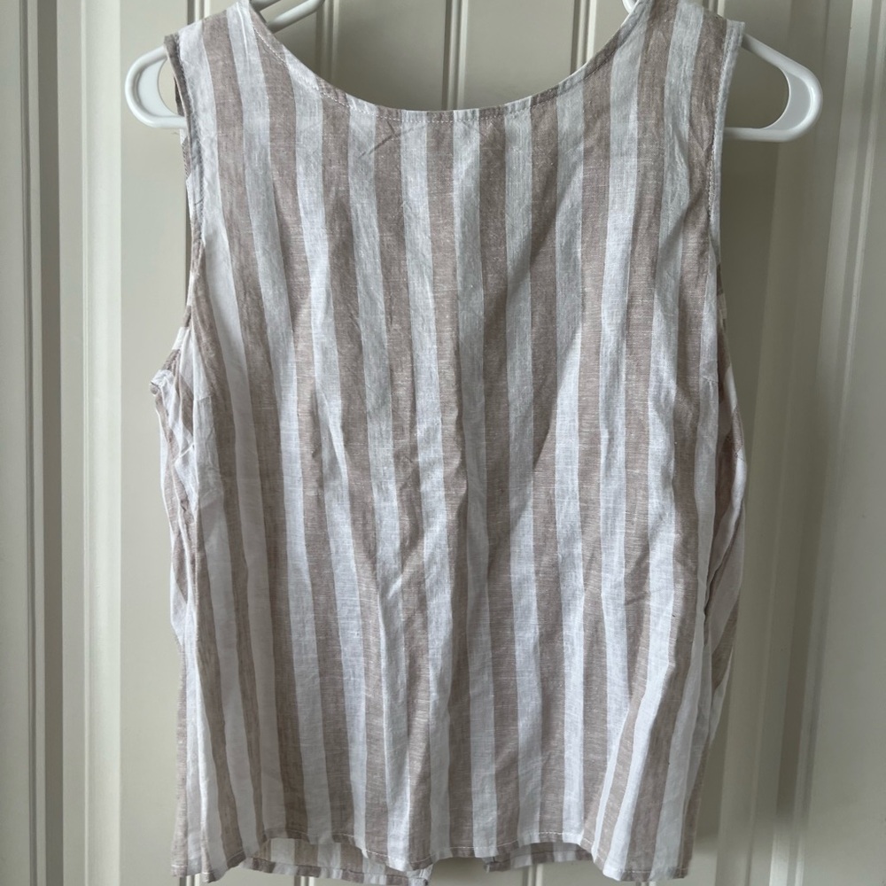 beachlunchlounge Beige and White Striped Linen Top